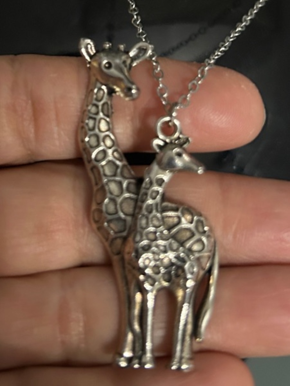 Silver Giraffe Pendant Necklace - Double Giraffe Charm
